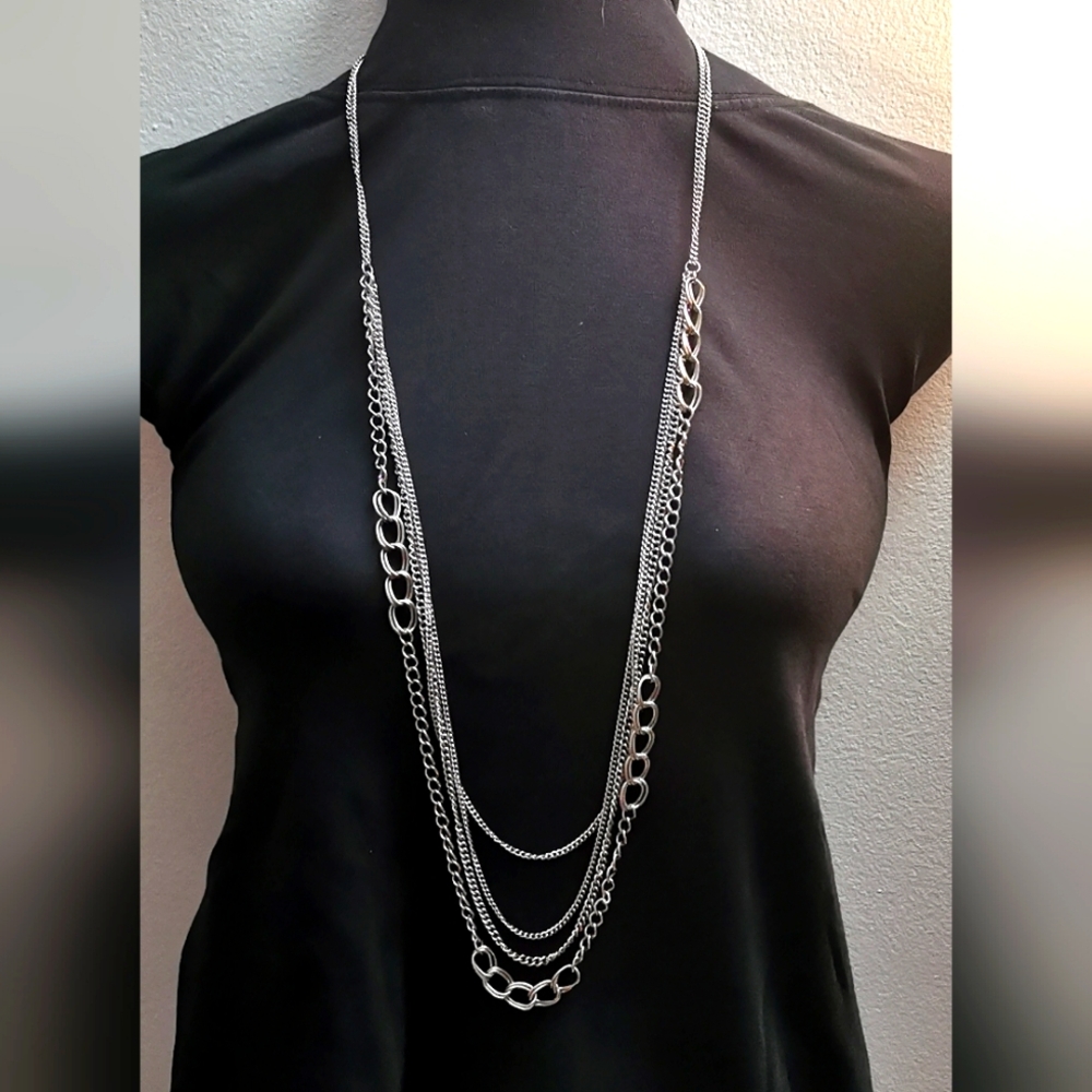 #47-Long silver tone necklace